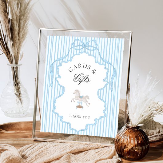 Rocking Horse Blue Baby Shower Cards and Gifts ポスター