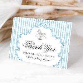 Rocking Horse Blue Baby Shower Thank You Card サンキューカード