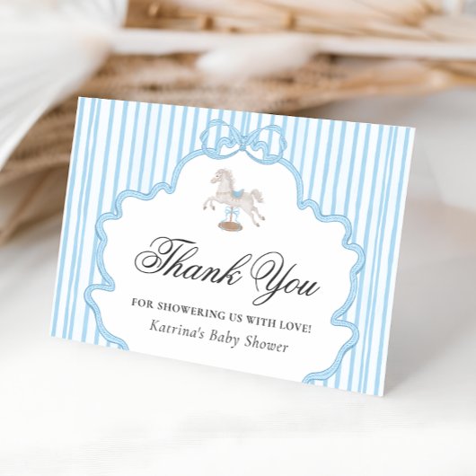Rocking Horse Blue Baby Shower Thank You Card サンキューカード