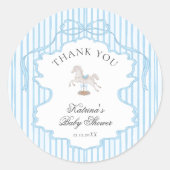 Rocking Horse Blue Bow Baby Shower Thank you ラウンドシール (正面)