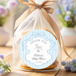 Rocking Horse Blue Bow Baby Shower Thank you ラウンドシール