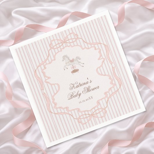 Rocking Horse Blush Pink Girl Baby Shower スタンダードカクテルナプキン