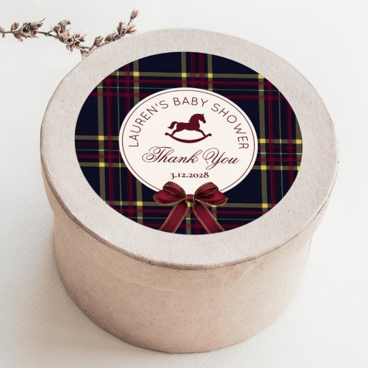 Rocking Horse Christmas Bow Baby Shower Thank you ラウンドシール