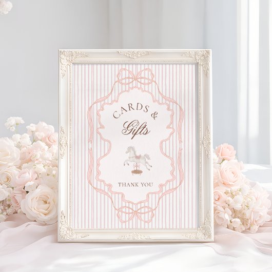 Rocking Horse Pink Baby Shower Cards and Gifts ポスター