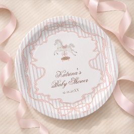 Rocking Horse Pink Girl Baby Shower ペーパープレート