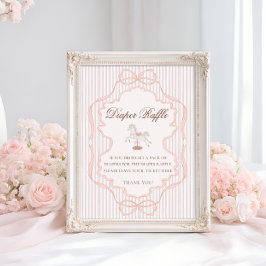 Rocking Horse Pink Girl Baby Shower Diaper Raffle ポスター