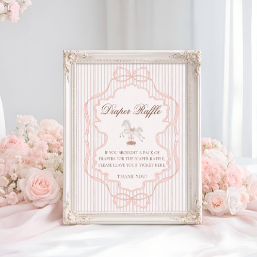 Rocking Horse Pink Girl Baby Shower Diaper Raffle ポスター