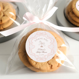 Rocking Horse Pink Girl Baby Shower Thank you ラウンドシール