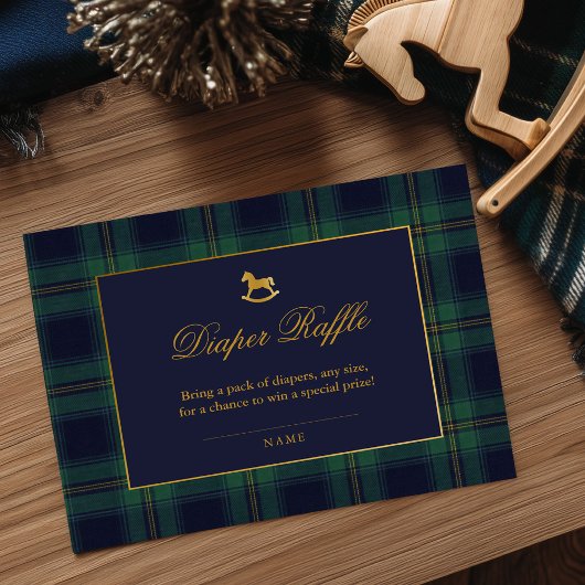 Rocking Horse Plaid Baby Shower Diaper Raffle エンクロージャーカード