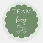 Rocking Horse Sage Green Team Boy Gender Reveal ラウンドシール (正面)