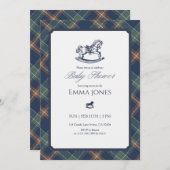Rocking Horse Tartan Plaid Classic Baby Shower 招待状 (正面/裏面)