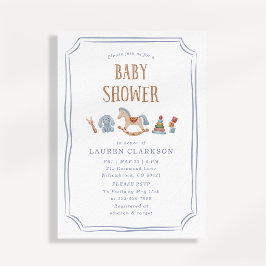 Rocking Horse Watercolor Toys Baby Boy Baby Shower 招待状