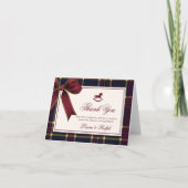 Rocking Horse Winter Burgundy Plaid Baby Shower サンキューカード (正面)
