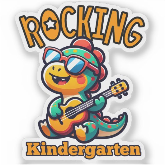 Rocking Kindergarten Dinosaur with guitar シール (正面)