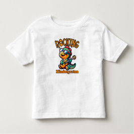 Rocking Kindergarten Dinosaur with guitar  トドラーTシャツ