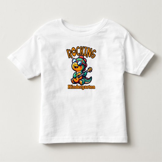 Rocking Kindergarten Dinosaur with guitar  トドラーTシャツ (正面)
