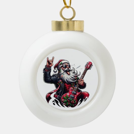 ROCKING SANTA Snowflake Framed Ornament セラミックボールオーナメント (正面)