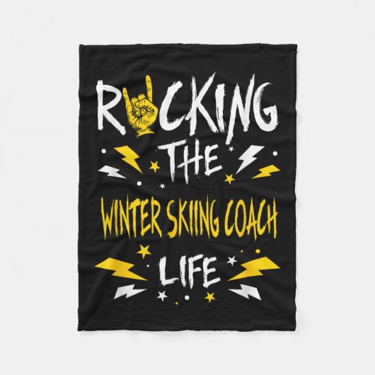 Rocking The Winter Skiing Coach Funny Alpine Skiin フリースブランケット (正面)