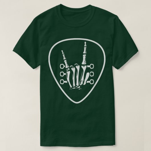 Rocknroll Skeleton Hand Retro Guitar Plectrum Rock Tシャツ (デザイン正面)
