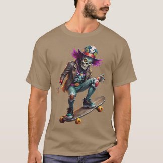 Rocknroll skeleton skater illustration funny tシャツ