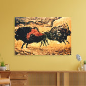 Rock's 絵画 of bison, c.17000 BC キャンバスプリント (インサイチュ (リビング))