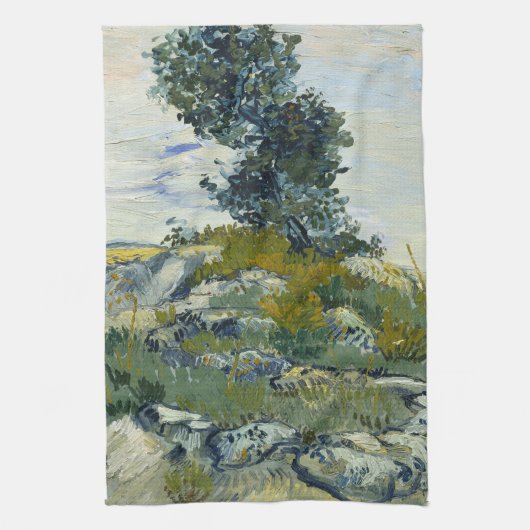 Rocks with Oak Tree, Van Gogh Oil Painting キッチンタオル (縦)