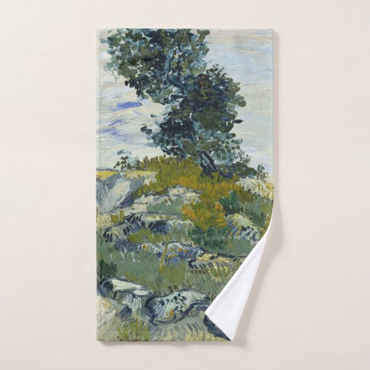 Rocks with Oak Tree, Van Gogh Oil Painting ハンドタオル (ハンドタオル)