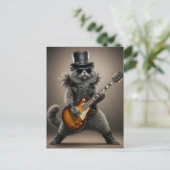 Rockstar Cat Playing Electric Guitar in Leather ポストカード (スタンド正面)