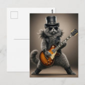 Rockstar Cat Playing Electric Guitar in Leather ポストカード (正面/裏面)