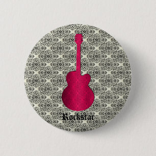 Rockstar Damask Guitar Button, Magenta 缶バッジ