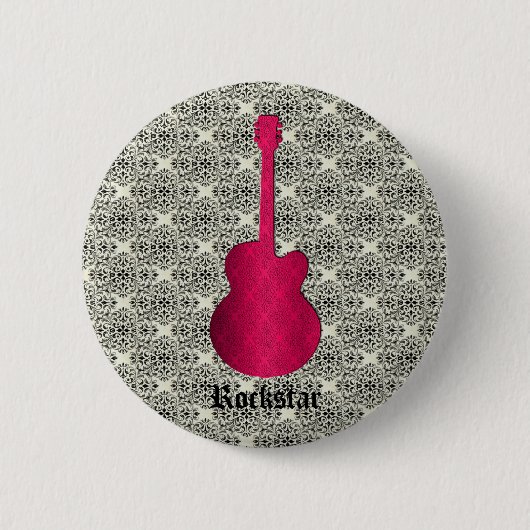 Rockstar Damask Guitar Button, Magenta 缶バッジ (正面)