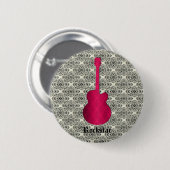 Rockstar Damask Guitar Button, Magenta 缶バッジ (正面&裏面)