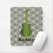 Rockstar Damask Guitar Mousepad, Olive Green マウスパッド (マウス)