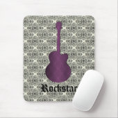 Rockstar Damask Guitar Mousepad, Violet マウスパッド (マウス)