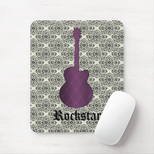 Rockstar Damask Guitar Mousepad, Violet マウスパッド (マウス)
