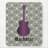 Rockstar Damask Guitar Mousepad, Violet マウスパッド (正面)
