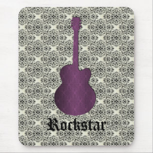 Rockstar Damask Guitar Mousepad, Violet マウスパッド