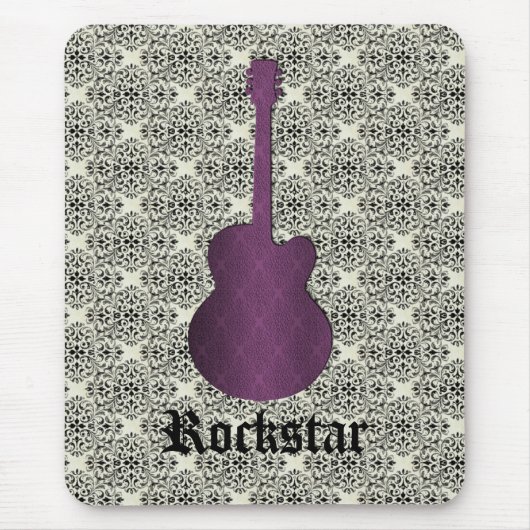Rockstar Damask Guitar Mousepad, Violet マウスパッド (正面)