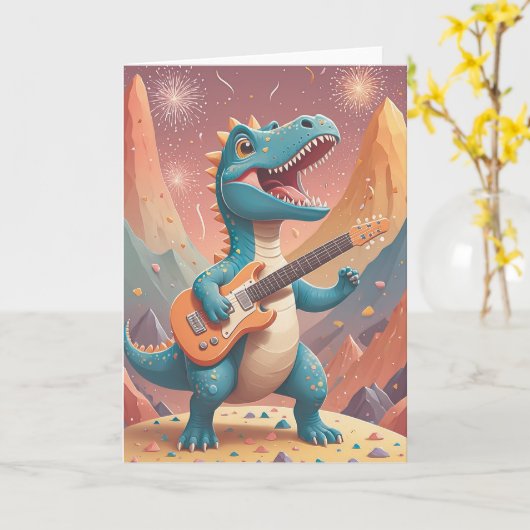 Rockstar Dino Birthday Bash カード (黄色い花)