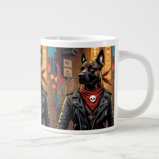 Rockstar Dog Mug – Biker Dog with Leather Jacket a ジャンボコーヒーマグカップ (右)