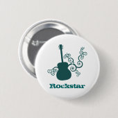 Rockstar Guitar Button, Dark Teal 缶バッジ (正面&裏面)