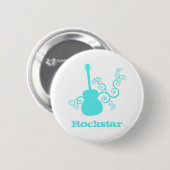 Rockstar Guitar Button, Light Turquoise 缶バッジ (正面&裏面)