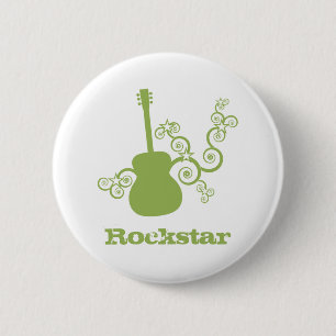 Rockstar Guitar Button, LimeGreen2 缶バッジ