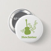 Rockstar Guitar Button, LimeGreen2 缶バッジ (正面&裏面)