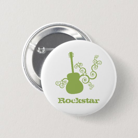 Rockstar Guitar Button, LimeGreen2 缶バッジ (正面&裏面)