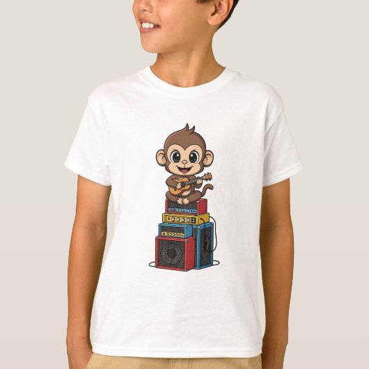 Rockstar Monkey Guitar Musician Kids Tシャツ (正面)