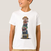 Rockstar Monkey Musician Stacking Amps Kids Tシャツ (正面)