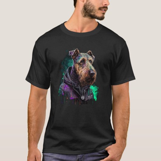 Rockstar portrait Airedale Terrier Tシャツ (正面)