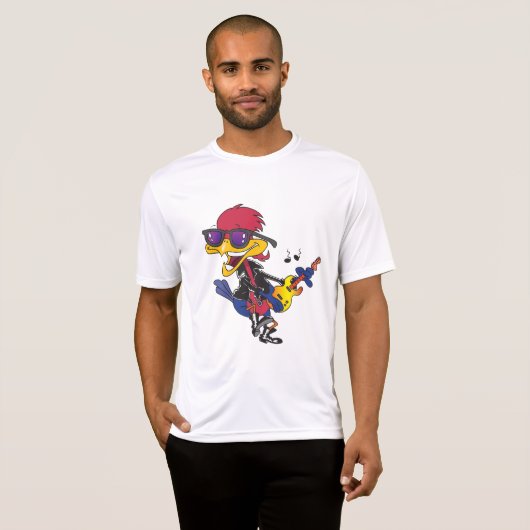 Rockstar Roadrunner Bird Playing Guitar Tシャツ (正面フル)
