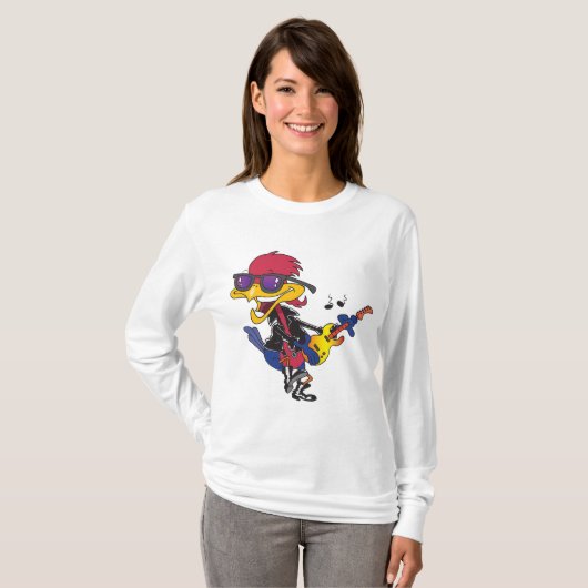 Rockstar Roadrunner Bird Playing Guitar Tシャツ (正面フル)